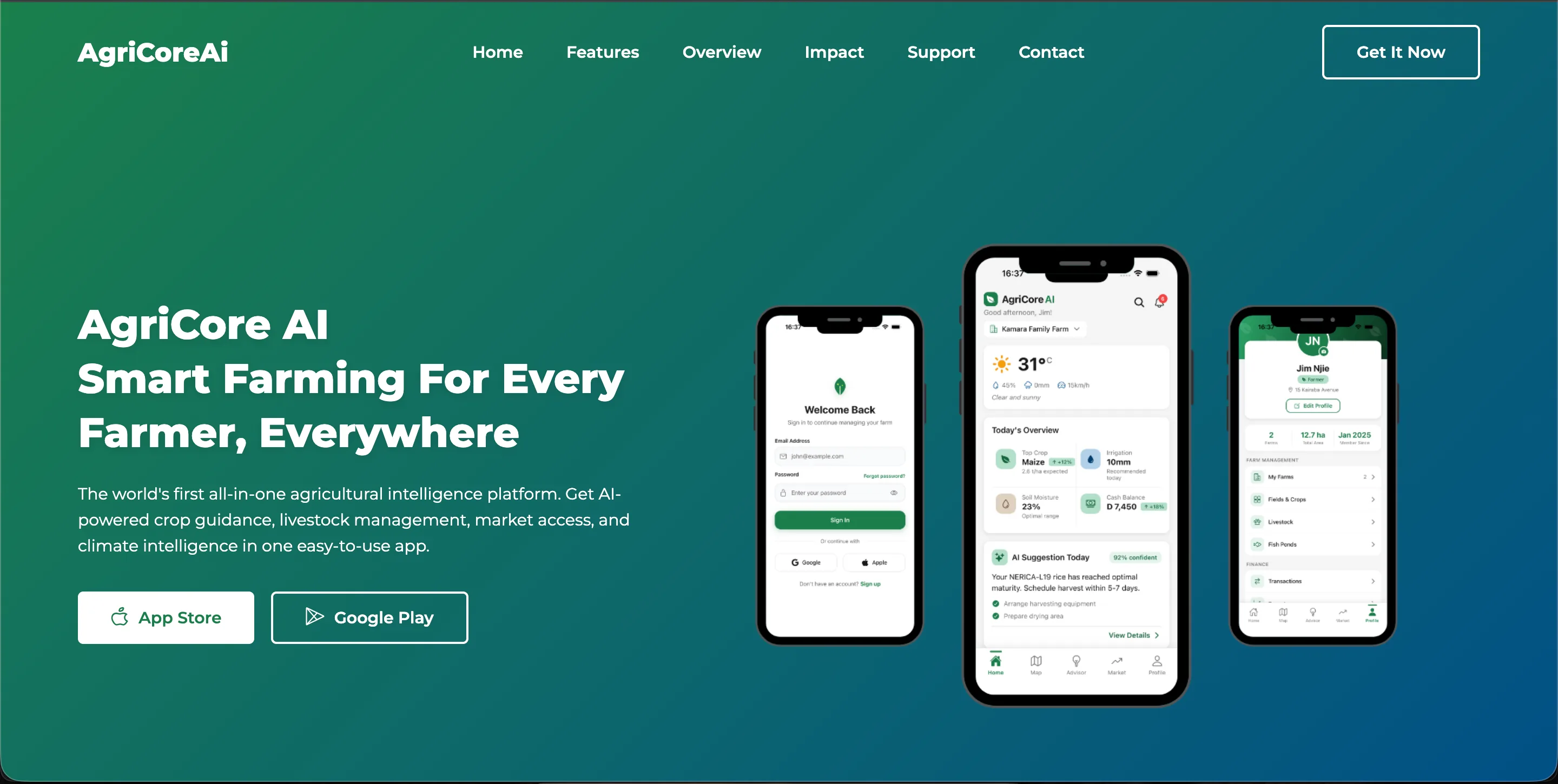 AgriCore AI mobile platform built by Integify